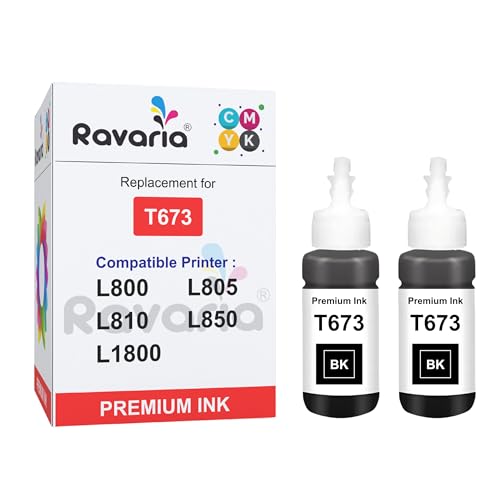 Image of T673 Compatible Refill Ink for EP L805 L800 L1800 L810 L850 Printer (T673 Black Ink 2 Pcs)