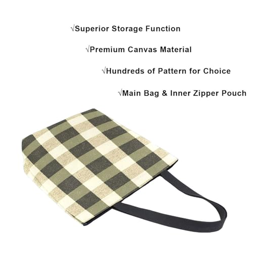 Extra Large Shoulder Tote Bag for Beach Travel Weekender Gym Olive - Black Check Pattern Reusable Grocery Canvas Shopping Bag4