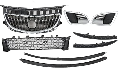 JX Racing*Accessories*Performance Front Upper Lower Grille,Side Molding Trim Cover,Air Deflector Compatible with Buick Regal GS 2014-2017 Front Chrome Grille Black Cover Chrome Air Deflector 8pcs