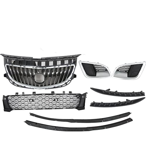 Jx Racing*Accessories*Performance Front Upper Lower Grille,Side Molding Trim Cover,Air Deflector Compatible With Buick Regal Gs 2014-2017 Front Chrome Grille Black Cover Chrome Air Deflector 8Pcs #TOP1