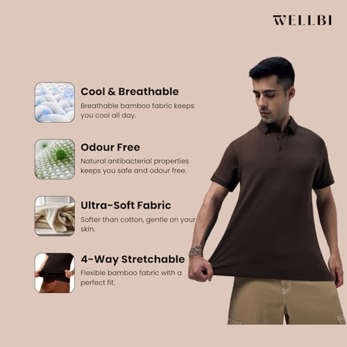 Image of Wellbi Eco-Friendly Bamboo Polo T Shirt | Mens Stylish Casual Regular Fit | Comfortable Soft | Trendy Breathable Lightweight | Quality Modern Essential Fashion