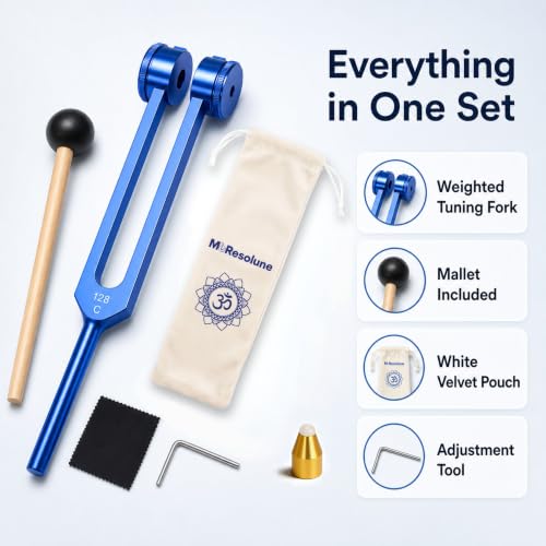 Image of 128 hz Tuning Fork for Healing Blue Meditation Tools | 128 hertz Tone Therapy Healing Instrument Diapason Chakra Sound Therapy Products Weighted Tuning Fork for Mindfulness