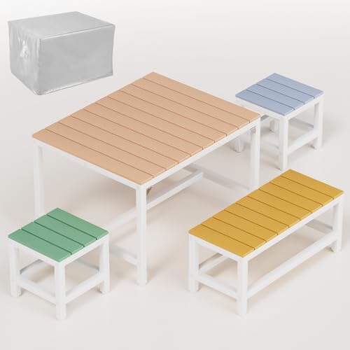 MAMIZO Table pour Enfant Exterieur, Table et chaises en Bois avec Housse étanche, 2 PCS tabourets, idéal pour Les Pique-niques d'exterieur à partir de 3...