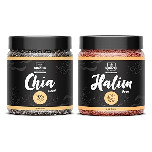 Image of Organic Box 100% Natural and Premium Raw Unroasted Chia Seeds and Halim Seeds - 250 Gram Each - Omega 3 and Fiber for Weight Loss - Diwali Gift Pack (500gm)