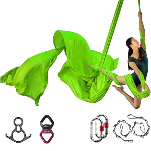 Juego de sedas aéreas, hamaca de yoga premium para uso doméstico, tela de baja elasticidad, kit completo de inicio de aparejo aéreo con todos los accesorios incluidos, adecuado para todos los niveles