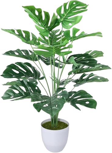 Image of Dekorly Fake Plants Artificial Floor Plants Large Tropical Palm Tree Tall Monstera Plant in Pot Faux Plants for Indoor Outdoor Home (Monstera | White Pot, Pack of One)