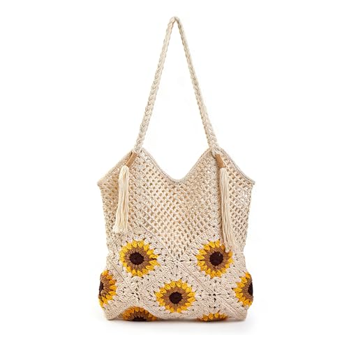 Image of Hand-woven Soft Large Straw Shoulder Bag Retro Boho Tote Bags Summer Beach Bag Rattan Handbag