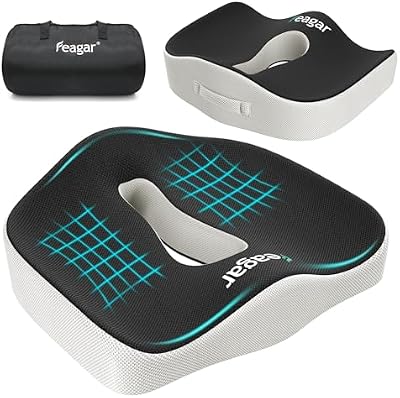 Feagar Cojin Coxis de Espuma Memoria Portátil Cojin Silla Oficina Cojin Antiescaras Cojin Asiento Coche Conductor, Sillas Gaming, Rueda, Funda Lavable, Negro