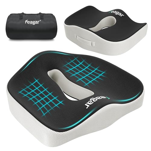 Feagar Cojin Coxis de Espuma Memoria Portátil，Cojines para sillas de Oficina de Espuma de Memoria, Coche, Sillas Gaming, Rueda, Funda Lavable, Negro