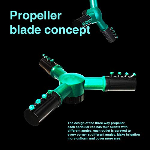 UZOU Lawn Sprinkler, 360 Degree Rotating Garden Sprinkler with Up to 3,000 Sq. Ft Coverage - Adjustable, Weighted Gardening Watering System,Water Sprinkler for Kids Playtime Outdoor - Thumbnail 6
