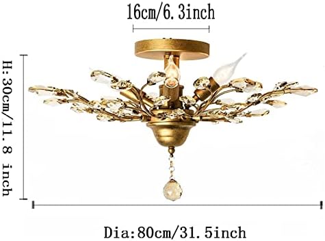 Ganeed Vintage K9 Clear Crystal Chandeliers,Ceiling Lighting,Pendant Lighting Flush Mounted Fixture with 5 Light for Living Room Dinning Room Restaurant Porch Hallway (Gold)