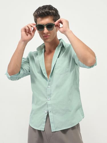 Image of Urbano Fashion Men's Cotton Full Sleeve Regular Fit Casual Solid Slub Shirt with Spread Collar