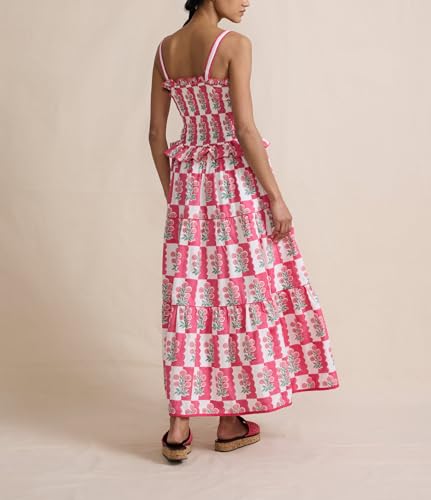 Image of Y2k Patchwork Floral Maxi Dress Boho Flowy Ruffle Tiered Summer Dress Cute Beach Smocked Long Sundresses for Women