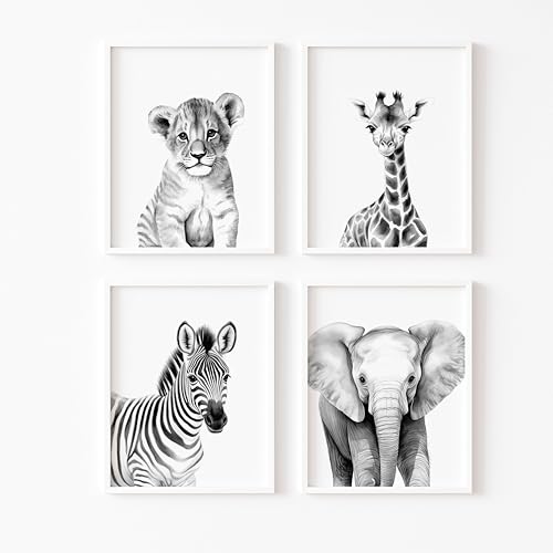 ayurvana Children's Decorative Safari – Baby Room Pictures Without Frame Baby or Girl – Set of 4 Decorative Posters – Children's Wall Decoration – Baby Room Decoration (A3)
