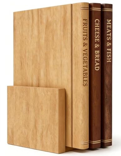 Book Cutting Board Set with Stand - Wooden Library Shaped