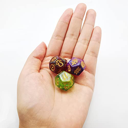 Bescon 3 Pieces Astrological Dice Set, Constellation Divination D12 Dice, 3 Colors Magical Stone Effect by BESCON DICE - Image 7