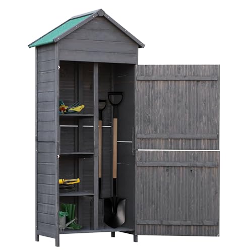Outsunny Wooden Outdoor Storage Shed, Compact Utility Outdoor Tool Shed with Lockable Double Doors...