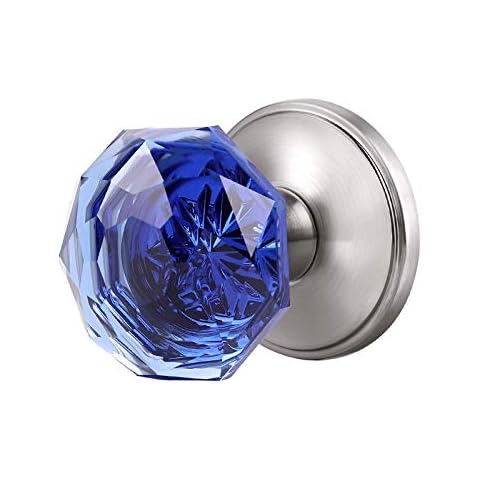 NIZADO Pomos de puerta de cristal azul, manijas de puerta interiores de níquel cepillado Cover