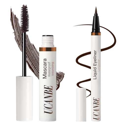 UCANBE Brown Mascara and Liquid Eyeliner Set, Waterproof Colored Eye Makeup Duo - Enhance Your Gaze with Natural Lasting Lift & Curl for Lashes and Pigmented Smudge-Proof Eye Liner