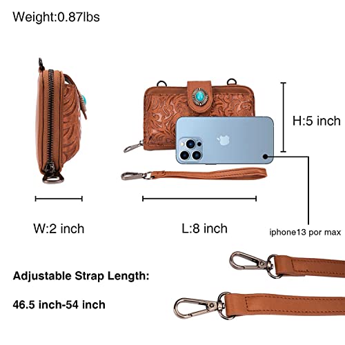 Women's Crossbody Handbag Small Vintage, Ladies Wallet Western Adjustable Phone Purse Clutch Turquoise Concho Embossed4