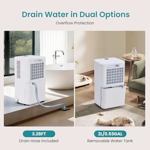 Image of OLIXIS 2,000 Sq. Ft Dehumidifier, 30 Pints Dehumidifier for Basement with Drain Hose, 2L /0.53 Gallon Water Tank Quiet with Humidity Ring, Ideal Whole House Dehumidifiers for Home, Bedroom & Bathroom