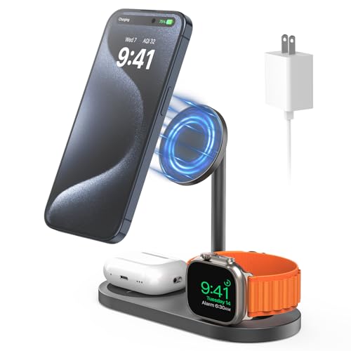 KUXIU X23 PRO 3 in 1 Magnetic Wireless Charging Stand for iPhone, AirPods, Apple Watch & Qi Smartphone, Wireless Charging Station for iPhone 15/14/13/12, Apple Watch 9/Ultra/8/7, AirPods 3/2/Pro/Pro 2