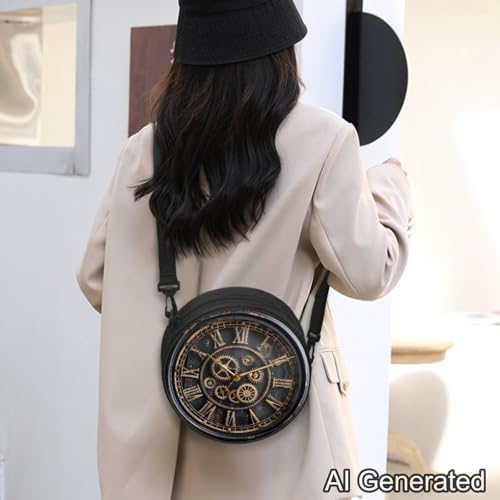 Image of Women Novelty Round Clock Shape Zippered Clock Purses for Women Tote Handbag Shoulder Bag, Gift for Mom Girlfriend
