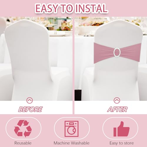 image for CHENGU 150 Pieces Spandex Stretch Chair Sashes Bows Elastic Chair Cove
