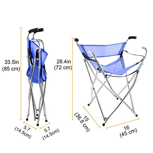 Freshore® Walking Stick Folding Cane Seat For Women/Men With Heavy Duty - Walker Chair Bench Camping Travel Stool 2 Handle With 4 Legs (For Standard Figure) #TOP3