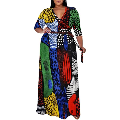 Image of SUZONANA Women's Plus Size Maxi Dresses Casual Loose Short Sleeve Long Maxi Dress with Belt Wedding