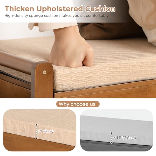 47.2in Shoe Bench Entryway - Bamboo Shoe Rack Bench with Storage, Shoe Rack Organizer with Cushion, 2 Side Holder, Holds Up tp 330lbs for Front Door Entrance, Living Room