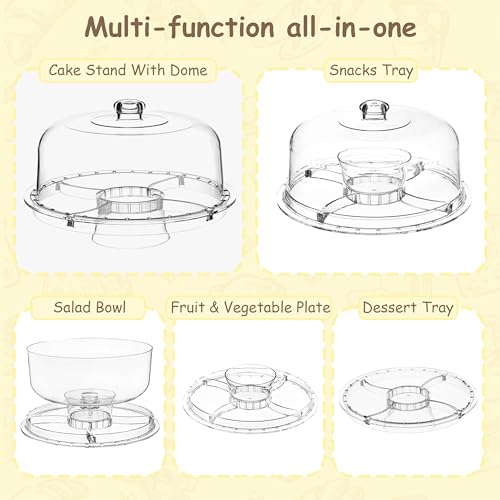 VALESKA Acrylic Cake Stand with Lid, 6-in-1 Multifuntional Serving Platter with Dome Cover, Cake Display Stand with Lid/Dessert Platter/Punch Bowl/Veggie Platter - BPA Free by VALESKA - Image 4