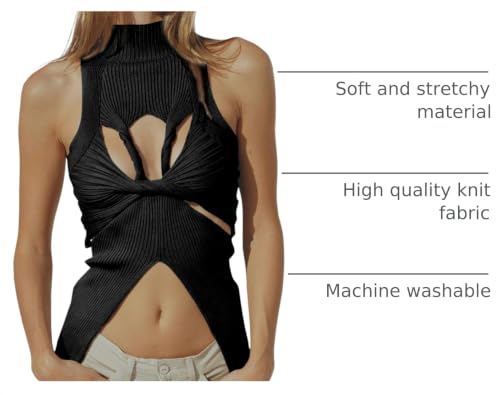 Image of Women Strapless Crop Top Sexy Hollow Out Twist Front Knitted Tank Tops Sleeveless Y2K High Neck Cut Out Sweater Vest