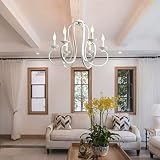 Lfoute Antyczny żyrandol Lampa Wisząca świeca Lampa Wisząca z żelaza w Stylu Vintage Francuski Styl Wiejski Restauracji Kuchnia Wyspa Jadalnia Sypialnia Przedpokój Rustykalna 6 Głów,White