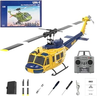 NBJIALIN RC ERA C032 UH-1 Huey Elicottero telecomandato per adulti, 1/48 Sacle 2.4G 6CH Gyro Stabilized Aircraft with Altitude Hold & Optical Flow,3D Stunt Drone (giallo)