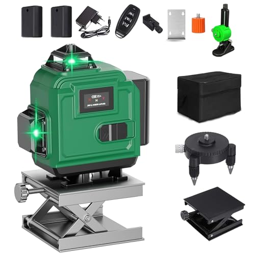 Niveau laser 4 x 360°, Niveau Laser Auto-nivelant 4D 16 lignes, Outil Laser Vertical à Niveau Rotatif avec Télécommande, 2 piles