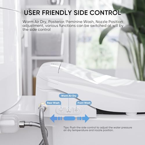 Image of LEIVI Electric Bidet Toilet Seat with Wireless Remote and Side Panel, Multiple Spray Modes, Adjustable Heated Seat, Warm Water and Air Dryer, Auto LED Nightlight, Round