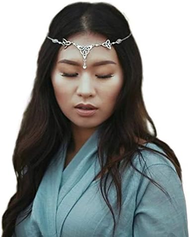 Fdesigner Gothic Head Chain Crystal Pendant Headpieces Gypsy Halloween Hair Pieces Jewelry Boho Hairband for Women and Girls (Silver)