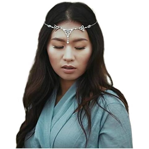 Fdesigner Gothic Head Chain Crystal Pendant Headpieces Gypsy Halloween Hair Pieces Jewelry Boho Hairband for Women and Girls (Silver) Cover