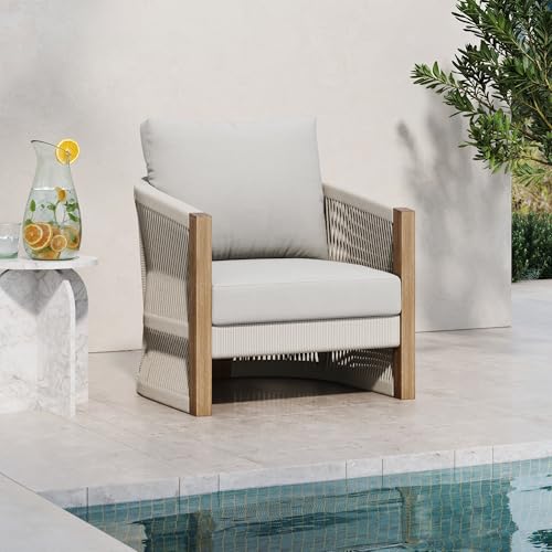 Nathan James Jagger Farmhouse Patio Chair with Cushions, Outdoor Chair for Porch with Solid Acacia Wood Frame and Rope Accent, Outdoor Gray by Nathan James - Used condition - US$184.59