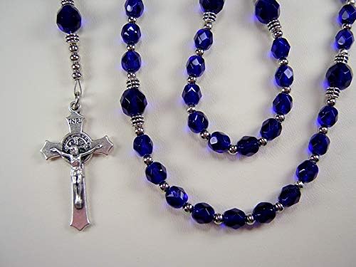 Boys Blue Rosary Catholic 16 inch Cobalt Blue Czech Glass Beads el nino Catolico Rosario