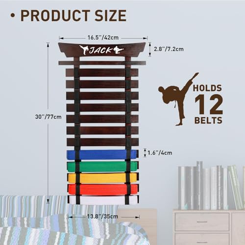 image for Winartton 12 Belts Karate Belt Display Rack with Stickers, Martial Art