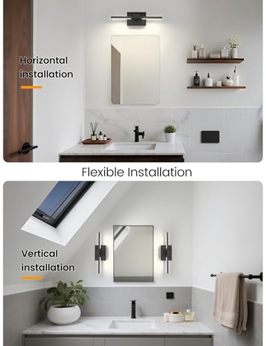 Image of NIORSUN 15.7 Inch Modern Bathroom Light Fixture, 20W 5CCT Dimmable LED Black Bathroom Vanity Lights Over Mirror, Vanity Lights for Bathrooms Restroom Mirror- ETL Certified