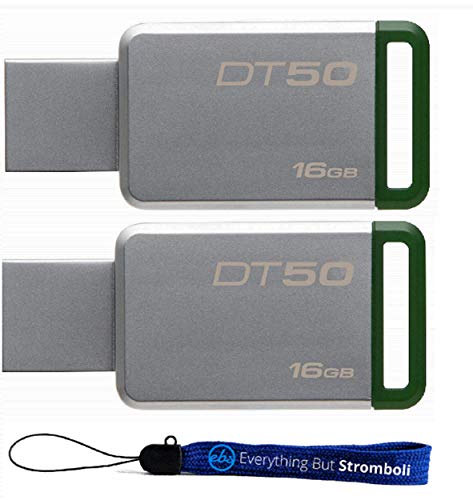 Kingston (TM) Digital 16GB (2 Pack) USB 3.0 Data Traveler 50 Flash Drive DT50, 30MB/s Read, 5MB/s Write Speed with Everything But Stromboli (TM) Lanyard (DT50/16GB)