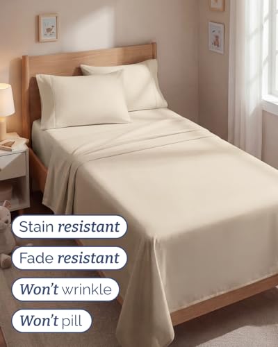 Image of Twin 4 Piece Bed Sheet Set - Comfy, Breathable & Cooling Sheets - Wheat | Ultra Soft Hotel Luxury Bedding Set with 8-16 Inch Deep Pockets, 1 Flat & 1 Fitted Sheet & 2 Pillowcases, Wrinkle & Fade Free