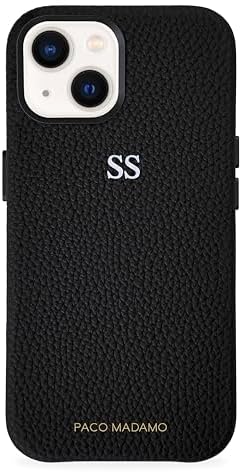 PACO MADAMO Affluent Vegan Leather Back Cover Case Compatible with iPhone 15 (Premium Vegan Leather | Black) | Shock-Absorbing Edges & Raised Aluminum Camera Ring | Slim Fit iPhone Case