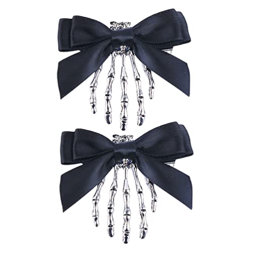 KESYOO 2Pcs Halloween Skeleton Claws Hair Clips Cute Skull Hand Hair Clip with Bowknot Halloween Claw Hairpin for Girls Halloween Party Cosplay