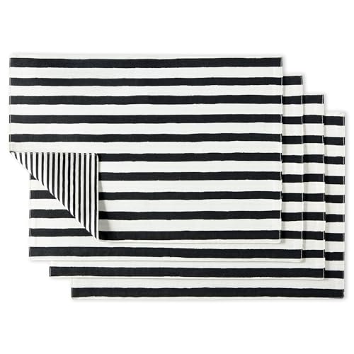 kate-spade-new-york-Hand-Painted-Shirting-Stripe-Reversible-Placemats-4-Pack-Set-100-Cotton-Machine-Washable-CreamBlack-13x19 kate spade new york Hand Painted Shirting Stripe Reversible Placemats 4 Pack Set 100 Cotton Machine Washable CreamBlack 13×19