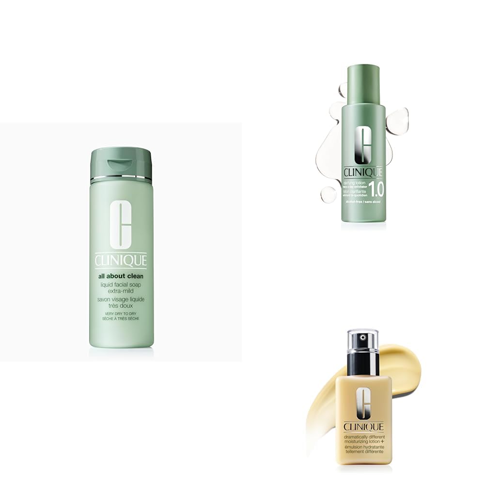 Clinique Routine: All About Clean Savon Visage Liquide Très Doux (200ml)+ Lotion Exfoliante 1.0 (200ml) + Emulsion Hydratante Tellement Différente (125ml)