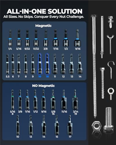 Image of toolant Impact Magnetic Nut Driver Set, 38pcs Impact Driver Bit Set, Deep Nut Driver Set, Impact Socket Adapters, Wing Nut Driver, Bit Extension, 1 /4'' Quick Change